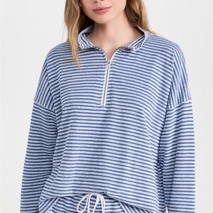 Splendid Bisous Quarter Zip Striped Blue